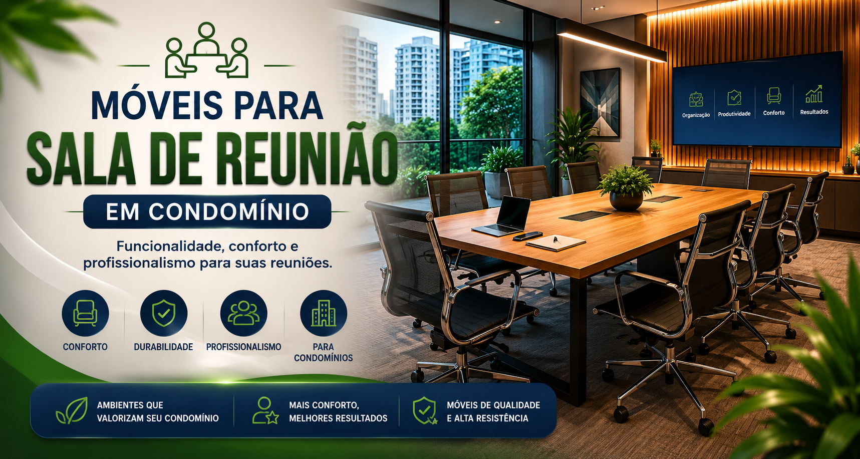 Móveis para sala de reunião em condomínio: mesa certa, cadeira confortável e layout que funciona